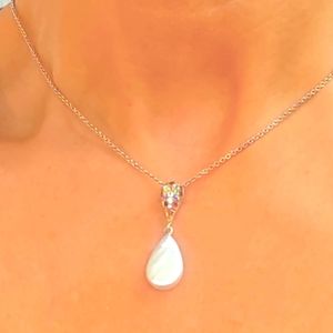 Vintage Fresh Water Pearl and Gem Cluster Sterling Silver Drop Necklace